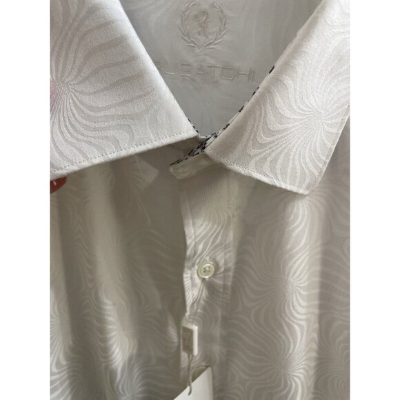 Bugatchi Uomo Shirt Men's Shaped Fit Long Sleeve Button Up White XXL Print Flip - Picture 4 of 12